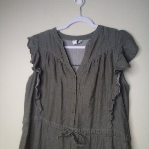 Susina Jumper Romper Women M Pants Cropped Short Sleeve Button Green - Picture 3 of 15